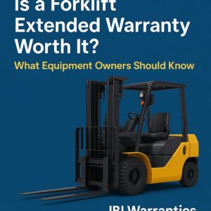 Yellow forklift with JBI Warranties blog title about extended forklift warranty coverage